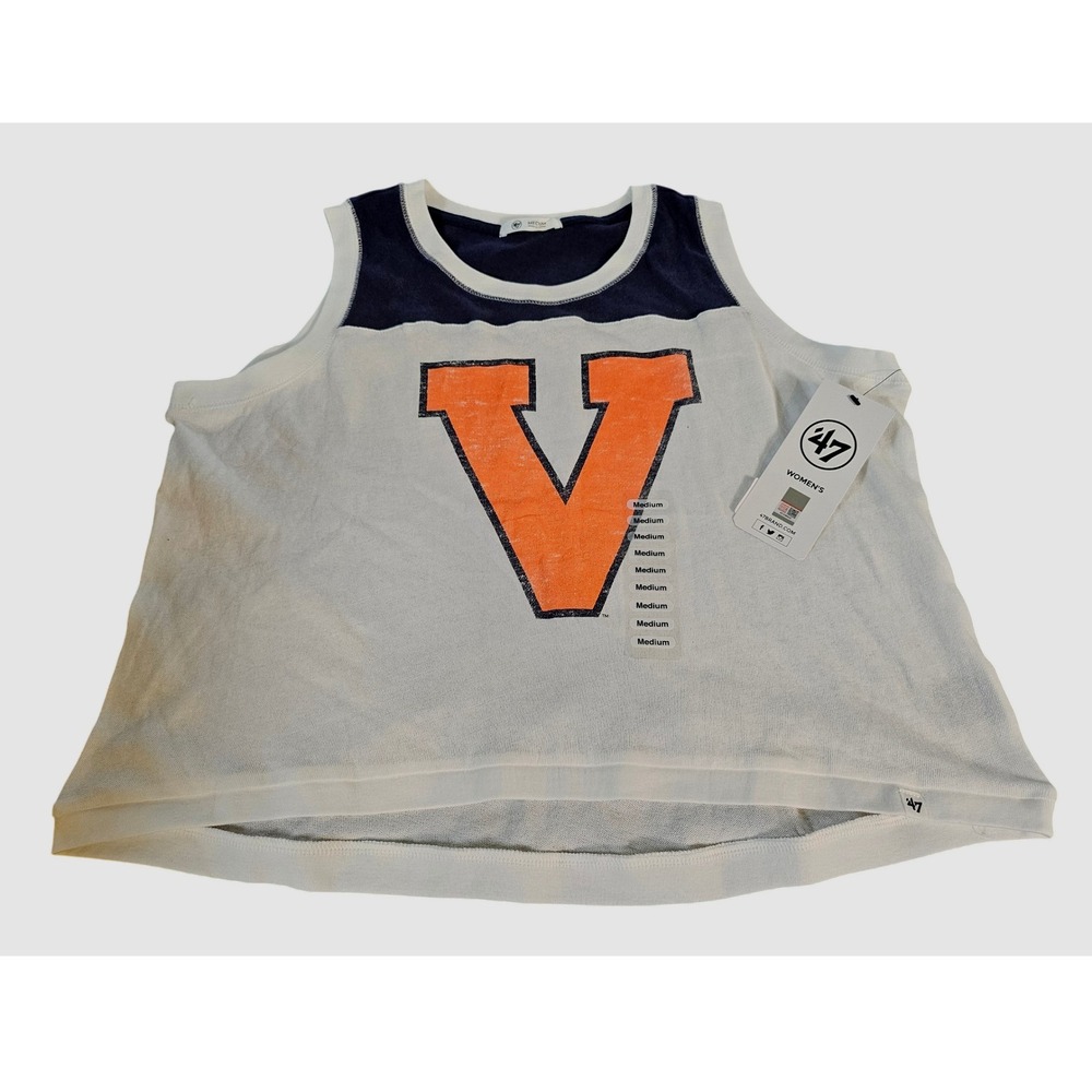 47 Brand Tank Top Women Medium White Virginia Cavaliers NCAA Logo Sleeveless
